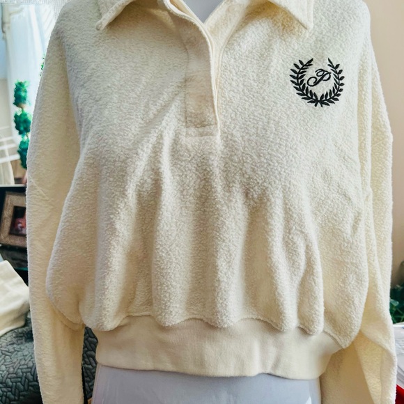 PINK by Victoria’s Secret Cropped Pullover in Cream and Black Color, Sz L - Picture 6 of 11